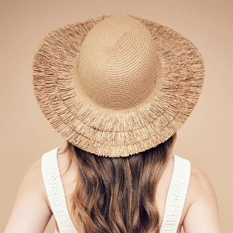 Seeberger Hats Toyo Straw Fringe Sun Hat - Light Brown